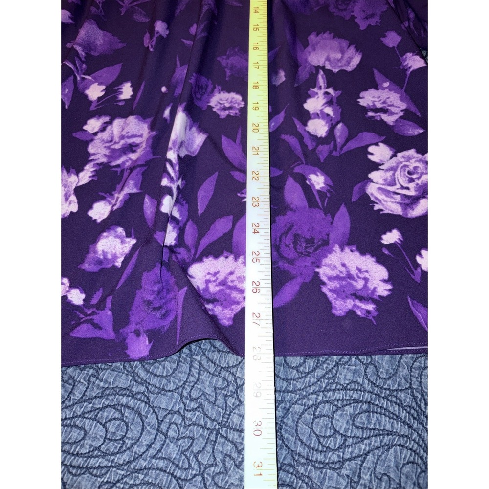 Belle Kim Gravel XL Purple Floral Ruffle Tunic Blouse Bell Sleeve Border Print - Picture 10 of 10